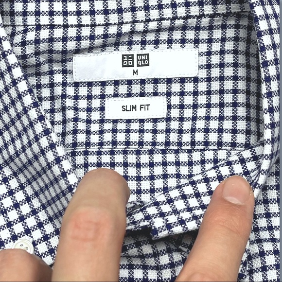 Uniqlo Slim Fit Gingham Button Down Collared LS Shirt Blue Size M EUC - Picture 4 of 6